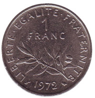 Монета 1 франк. 1972 год, Франция.