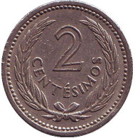 Монета 2 сентесимо. 1953 год, Уругвай. Монета 2 сентесимо. 1953 год, Уругвай.