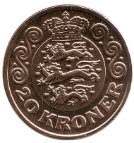 Монета 20 крон. 2013 год, Дания. Монета 20 крон. 2013 год, Дания.