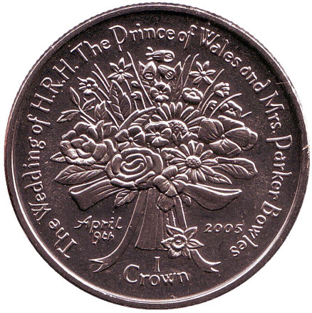 Монета 1 крона. 2005 год, Фолклендские острова. Свадьба Принца Уэльского и Камиллы Паркер-Боулз. Букет.