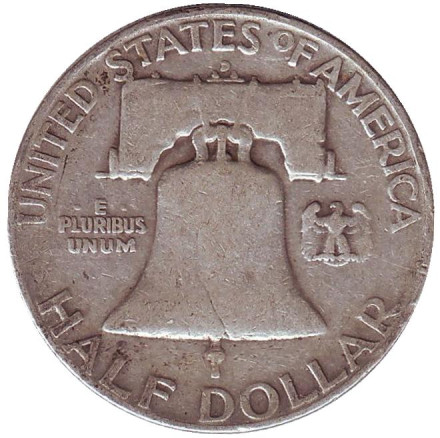 Монета 50 центов. 1954 год (D), США. Франклин.