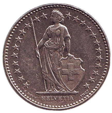 Монета 2 франка. 1999 год, Швейцария. Гельвеция. Монета 2 франка. 1999 год, Швейцария. Гельвеция.