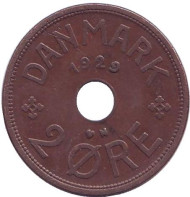 Монета 2 эре. 1929 год, Дания. Монета 2 эре. 1929 год, Дания.