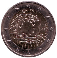Монета 2 евро. 2015 год, Мальта. 30 лет Флагу Европы. Монета 2 евро. 2015 год, Мальта. 30 лет Флагу Европы.