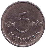 Монета 5 марок. 1956 год, Финляндия. Монета 5 марок. 1956 год, Финляндия.