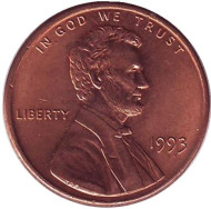 Монета 1 цент. 1993 год (P), США. Линкольн. Монета 1 цент. 1993 год (P), США. Линкольн.