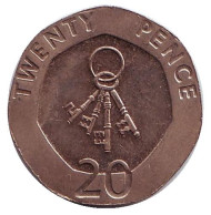Монета 20 пенсов. 2012 год, Гибралтар. 4 ключа.