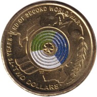 Монета 2 доллара. 2020 год, Австралия. 75 лет окончанию Второй мировой войны. Монета 2 доллара. 2020 год, Австралия. 75 лет окончанию Второй мировой войны.