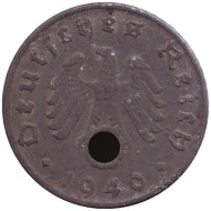 Монета 5 рейхспфеннигов. 1940 год, Германия (Третий Рейх). (D). Монета 5 рейхспфеннигов. 1940 год, Германия (Третий Рейх). (D).