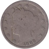 Монета 5 центов. 1908 год, США. Монета 5 центов. 1908 год, США.