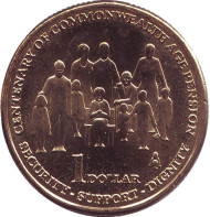 Монета 1 доллар. 2009 год, Австралия. 100-летие выплаты пенсий в странах Содружества. Монета 1 доллар. 2009 год, Австралия. 100-летие выплаты пенсий в странах Содружества.