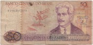 Банкнота 50 крузейро. 1986 год, Бразилия. P-210a. Банкнота 50 крузейро. 1986 год, Бразилия. P-210a.