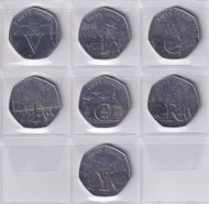 Набор монет номиналом 50 пенсов (7 шт). 2020 год, Остров Мэн. 75 лет Дню Победы в Европе.