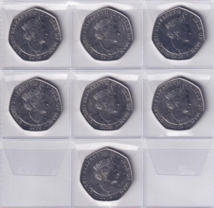 Набор монет номиналом 50 пенсов (7 шт). 2020 год, Остров Мэн. 75 лет Дню Победы в Европе.