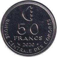 Монета 50 франков. 2020 год, Коморские острова. Мечеть. Монета 50 франков. 2020 год, Коморские острова. Мечеть.