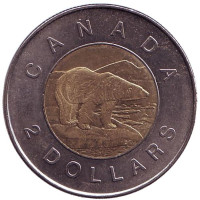 Полярный медведь. Монета 2 доллара. 2005 год, Канада.