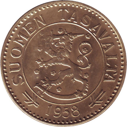 Монета 50 марок. 1958 год, Финляндия. Монета 50 марок. 1958 год, Финляндия.