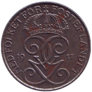 Монета 5 эре. 1917 год, Швеция. Монета 5 эре. 1917 год, Швеция.
