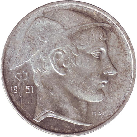 Монета 20 франков. 1951 год, Бельгия. Монета 20 франков. 1951 год, Бельгия.