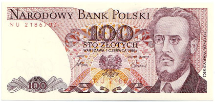 Банкнота 100 злотых. 1986 год, Польша. Людвиг Варынский.