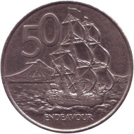 Монета 50 центов, 2001 год, Новая Зеландия. Парусник "Endeavour". Монета 50 центов, 2001 год, Новая Зеландия. Парусник "Endeavour".
