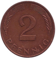 Монета 2 пфеннига. 1978 год (J), ФРГ. Дубовые листья. Монета 2 пфеннига. 1978 год (J), ФРГ. Дубовые листья.