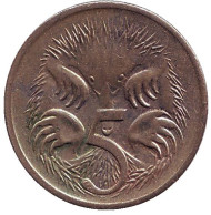 Монета 5 центов. 2003 год, Австралия. Ехидна. Монета 5 центов. 2003 год, Австралия. Ехидна.