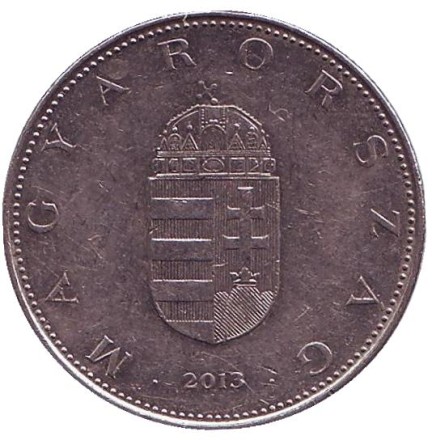 Монета 10 форинтов. 2013 год, Венгрия.