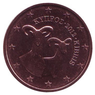 Монета 2 цента, 2012 год, Кипр. Монета 2 цента, 2012 год, Кипр.