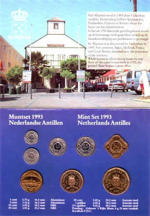 Годовой набор монет (7 штук) с жетоном. 1993 год, Нидерландские Антильские острова.