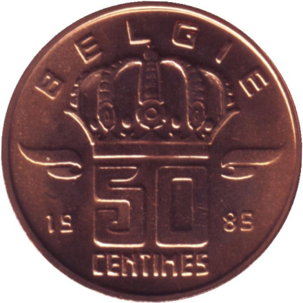 Монета 50 сантимов. 1989 год, Бельгия. (Belgie).