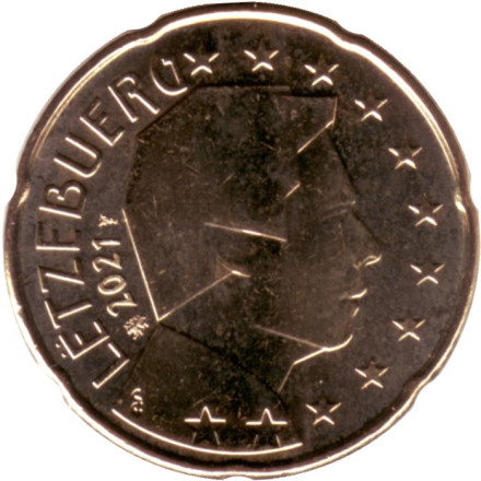 Монета 20 центов. 2021 год, Люксембург.