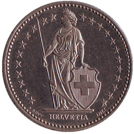 Монета 1 франк. 1995 (В) год, Швейцария. Гельвеция. Монета 1 франк. 1995 (В) год, Швейцария. Гельвеция.