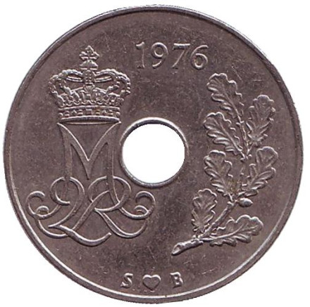 Монета 25 эре. 1976 год, Дания. Монета 25 эре. 1976 год, Дания.