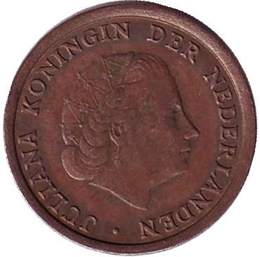 Монета 1 цент. 1975 год, Нидерланды.