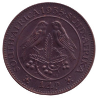 Птицы. Монета 1/4 пенни (фартинг). 1935 год, ЮАР. UNC.