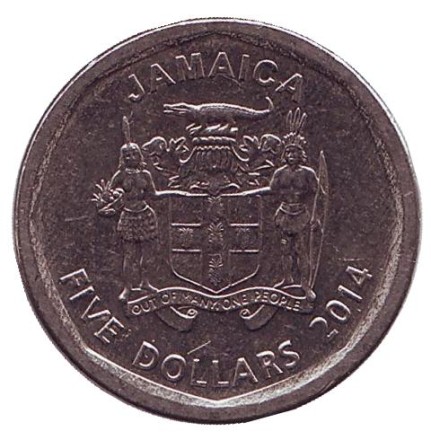 Монета 5 долларов. 2014 год, Ямайка. Норман Мэнли - национальный герой. Монета 5 долларов. 2014 год, Ямайка. Норман Мэнли - национальный герой.