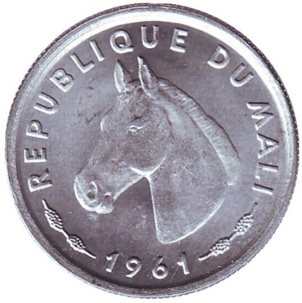 Монета 10 франков. 1961 год, Мали. Лошадь.