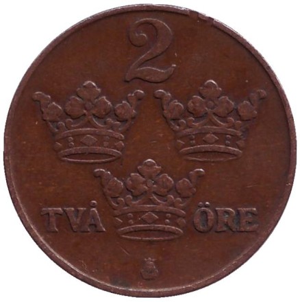 Монета 2 эре. 1916 год, Швеция. (длинный хвостик у "6") Монета 2 эре. 1916 год, Швеция. (длинный хвостик у "6")