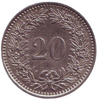 Монета 20 раппенов. 1982 год, Швейцария. Монета 20 раппенов. 1982 год, Швейцария.