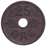 Монета 25 эре. 1942 год, Дания. Монета 25 эре. 1942 год, Дания.