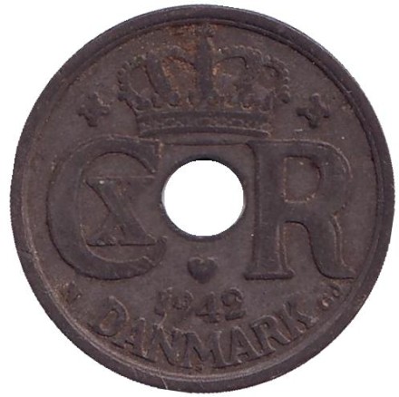 Монета 25 эре. 1942 год, Дания.