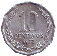 Монета 10 сентаво. 1977 год, Чили. 