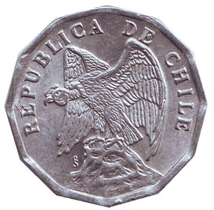 Монета 10 сентаво. 1977 год, Чили.