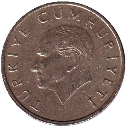 Монета 10000 лир. 1997 год, Турция. (Гурт: "TÜRKIYE CUMHURIYETI")