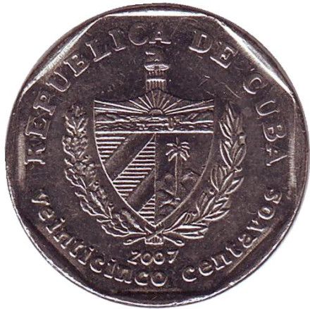 Монета 25 сентаво. 2007 год, Куба. Город-музей Тринидад.