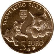 Монета 5 евро. 2022 год, Словакия. Рысь. Монета 5 евро. 2022 год, Словакия. Рысь.