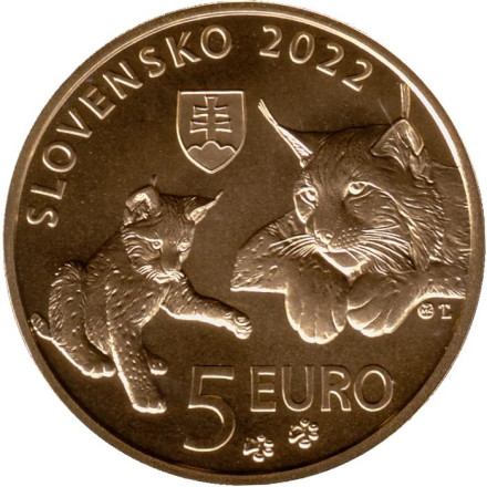 Монета 5 евро. 2022 год, Словакия. Рысь.