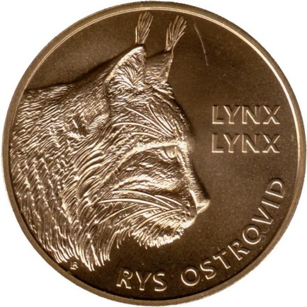 Монета 5 евро. 2022 год, Словакия. Рысь. Монета 5 евро. 2022 год, Словакия. Рысь.