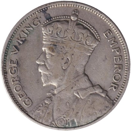 Монета 1/2 кроны. 1933 год, Новая Зеландия. Георг V.